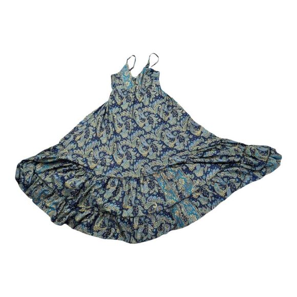 Stunning Blue Vintage silk maxi bohemian dress parsley print size M - Picture 5 of 10